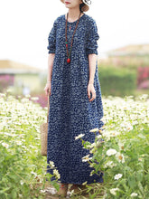 Load image into Gallery viewer, Vintage Women&#39;s Printed Dress Spring Sundress Casual Long Sleeve Maxi Vestidos Female Floral Hollow Robe Oversized
