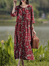 Load image into Gallery viewer, Vintage Women&#39;s Printed Dress Spring Sundress Casual Long Sleeve Maxi Vestidos Female Floral Hollow Robe Oversized
