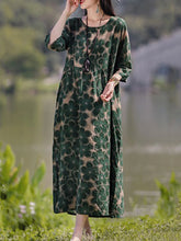 Load image into Gallery viewer, Vintage Women&#39;s Printed Dress Spring Sundress Casual Long Sleeve Maxi Vestidos Female Floral Hollow Robe Oversized
