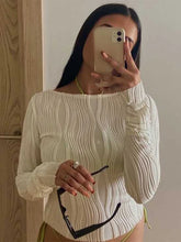 Load image into Gallery viewer, Woman Fashion Casual Ruched Long Sleeve T-shirt Blouses Female White Skinny Cropped Bottoming Shirt Autumn Y2K Top Clothes
