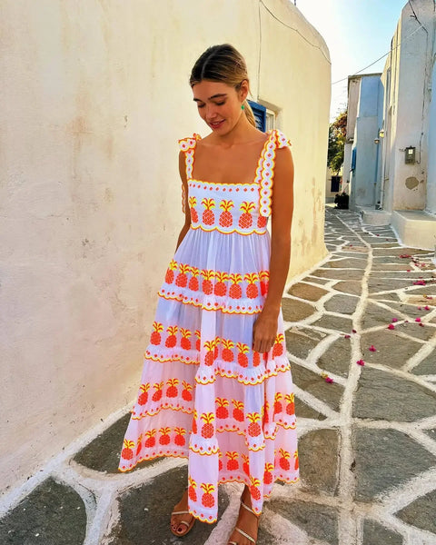 Women Contrasting Printed Sling Lace Up Maxi Dress Fashion Sleeveless Off Shoulder Loose Dresses Vintage Lady Street Vestidos