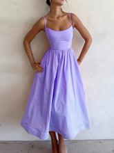 Load image into Gallery viewer, Women Elegant Solid Spaghetti Strap Midi Dress Fashion U-neck Sleeveless Backless Pocket Dresses Summer Lady Party A-line Robes
