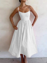 Load image into Gallery viewer, Women Elegant Solid Spaghetti Strap Midi Dress Fashion U-neck Sleeveless Backless Pocket Dresses Summer Lady Party A-line Robes

