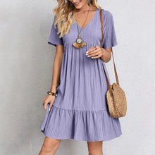 Load image into Gallery viewer, Women Mini Dress Summer Casual Solid V Neck Ruffles A-line Dress Female Fashion Holiday Boho Loose Beach Elegant Dresses Vestido
