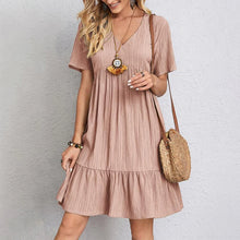 Load image into Gallery viewer, Women Mini Dress Summer Casual Solid V Neck Ruffles A-line Dress Female Fashion Holiday Boho Loose Beach Elegant Dresses Vestido
