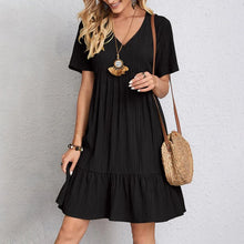 Load image into Gallery viewer, Women Mini Dress Summer Casual Solid V Neck Ruffles A-line Dress Female Fashion Holiday Boho Loose Beach Elegant Dresses Vestido
