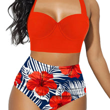 Load image into Gallery viewer, Women Push Up Bikini Set Summer Sexy Slim Flower Print Female High Waist Swimming Suits
