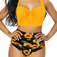 Load image into Gallery viewer, Women Push Up Bikini Set Summer Sexy Slim Flower Print Female High Waist Swimming Suits
