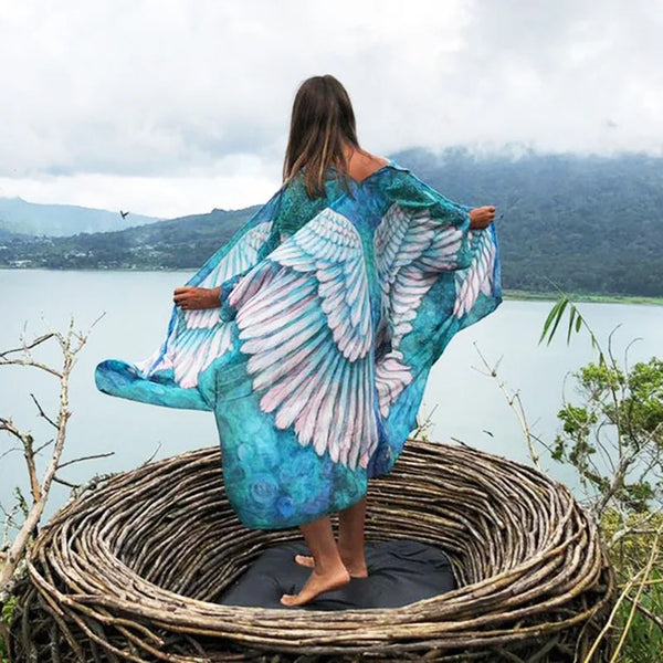 Women's Clothing Wings Cover-ups Beach Long Boho Kaftan Dress Kimono Mujer Pareos De Playa