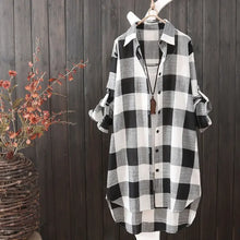 Load image into Gallery viewer, Women&#39;s Plaid Cotton Shirt Chic Women Blouse Elegant and Youth Women&#39;s Blouses New In External Clothes Korean Style
