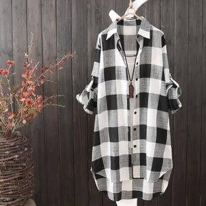 Women's Plaid Cotton Shirt Chic Women Blouse Elegant and Youth Women's Blouses New In External Clothes Korean Style