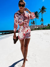Load image into Gallery viewer, Women's Shirt Sets Fashion Printed Summer Long Sleeve Shirt + Shorts 2 Pieces Set 2023 Lady Vintage Holiday Beach Casual Outfits
