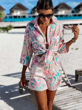 Load image into Gallery viewer, Women's Shirt Sets Fashion Printed Summer Long Sleeve Shirt + Shorts 2 Pieces Set 2023 Lady Vintage Holiday Beach Casual Outfits
