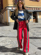 Load image into Gallery viewer, Women&#39;s Striped Straight Pants Colors Print Wide Trousers With Zipper Female Casual Pockets High Waist Pant 2024 New Commuting
