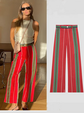 Load image into Gallery viewer, Women&#39;s Striped Straight Pants Colors Print Wide Trousers With Zipper Female Casual Pockets High Waist Pant 2024 New Commuting
