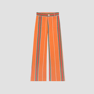 Women's Striped Straight Pants Colors Print Wide Trousers With Zipper Female Casual Pockets High Waist Pant 2024 New Commuting