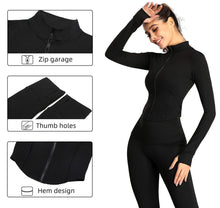 Load image into Gallery viewer, Women&#39;s Tracksuit Jacket Slim Fit Long Sleeved Fitness Coat Yoga Crop Tops With Thumb Holes Gym Jacket Workout Sweatshirts
