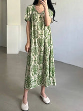 Load image into Gallery viewer, Holiday Summer Maxi Dress Women Fashion Short Sleeve Robe Vintage Printed Bandage O-neck Sundress Casual Loose Vestidos
