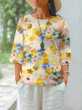 Load image into Gallery viewer, Women Cotton Linen Blouses 2024 Summer Bohemian Floral Printed Blusas Fashion 3/4 Sleeve O-Neck Top Casual Loose Shirts
