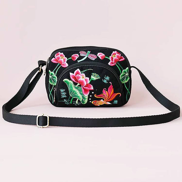 New Small Bag for Mobile Phones, Female Ethnic Style Embroidery Flower Bag, Shoulder Bag, Three-layer Change Bag, Messenger Bag