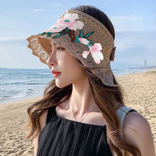 Load image into Gallery viewer, Spring and summer women&#39;s ethnic style embroidery cotton empty top beach hat sun protection face sun hat foldable sun hat
