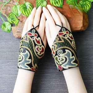 Wrist Half Finger Gloves Spring and Autumn Retro Fingerless National Style Embroidery Decorative Literary Wrist Cover