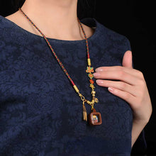 Load image into Gallery viewer, Tibetan Ethnic Style Pendant Rope Zakilam Tangka Women&#39;s Neck Hanging Gold Yellow God of Wealth Hanging Rope
