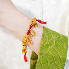 Load image into Gallery viewer, Sand Gold Tibetan Zakiram Bracelet, New Tibetan Style, Red Entangled Hand Rope
