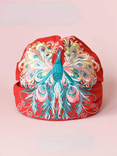 Embroidered Headgear Spring and Autumn Thin Disc Hair Headscarf Hat Ethnic Style 2024 New White Hair Hat