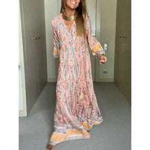 Load image into Gallery viewer, Summer New Bohemian Print V-neck Fashion Versatile Casual Style Large Swing Long Dress
