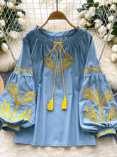 Load image into Gallery viewer, Retro Ethnic Heavy Embroidery Lantern Blouse
