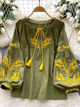 Load image into Gallery viewer, Retro Ethnic Heavy Embroidery Lantern Blouse
