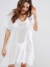 Load image into Gallery viewer, Crewneck chiffon fringed dress loose fit beach blouse
