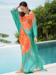 Sunflower Pattern Loose Plus Size Beach Cover-ups