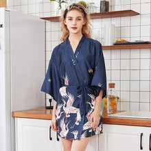 Load image into Gallery viewer, Silk Crane Pajama Girl Summer Mid Sleeve Bride Morning Robe Big Yard Home Robe Bathrobe color56
