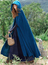 Load image into Gallery viewer, Blue Hooded Cloak Trench Cape Outwear
