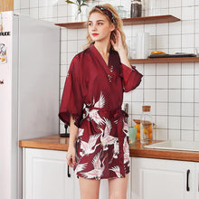 Load image into Gallery viewer, Silk Crane Pajama Girl Summer Mid Sleeve Bride Morning Robe Big Yard Home Robe Bathrobe color56
