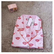 Load image into Gallery viewer, Sexy home service two-piece pajama set with ice silk satin strong print short sleeve shorts
