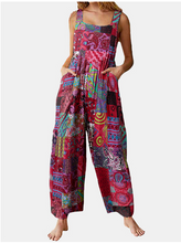 Load image into Gallery viewer, Women&#39;s loose print side pocket strap jumpsuit
