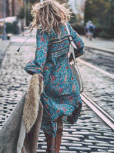 Load image into Gallery viewer, Romantic Blue Floral 3/4 Sleeve Bohemia Dress Maxi Dress
