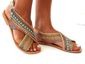 Ethnic Style Flat Large Size Sandals