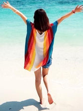 Load image into Gallery viewer, Rainbow Strips Loose Knitting Hollow Beach Blouses Bikinis
