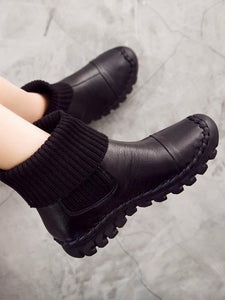 Winter Causal Genuine Leather Mid Calf Flat Boots
