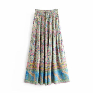 Spring New Elastic Waist Positioning Printing Large Swing Skirt