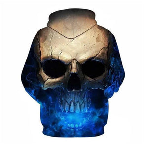 Autumn and winter new 3D Blu-ray skull print men's sweater fashion hooded long-sleeved European style pullover sweater