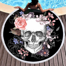 Load image into Gallery viewer, Cool Floral Skull Round Yoga Mat Print Tassel Summer Beach Towel
