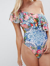 Load image into Gallery viewer, Sexy Beach Floral Ruffled One-Piece Swimsuit Off Shoulder Bikini
