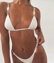 Load image into Gallery viewer, Ladies Sexy Split Bikini Solid Color White Black Swimsuit
