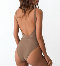 Load image into Gallery viewer, Solid Color Sexy Belt One-Piece Swimsuit
