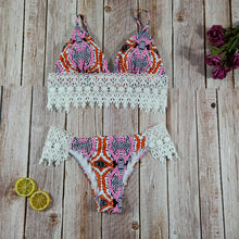 Load image into Gallery viewer, Fashion sexy printed lace split beach bathing suit
